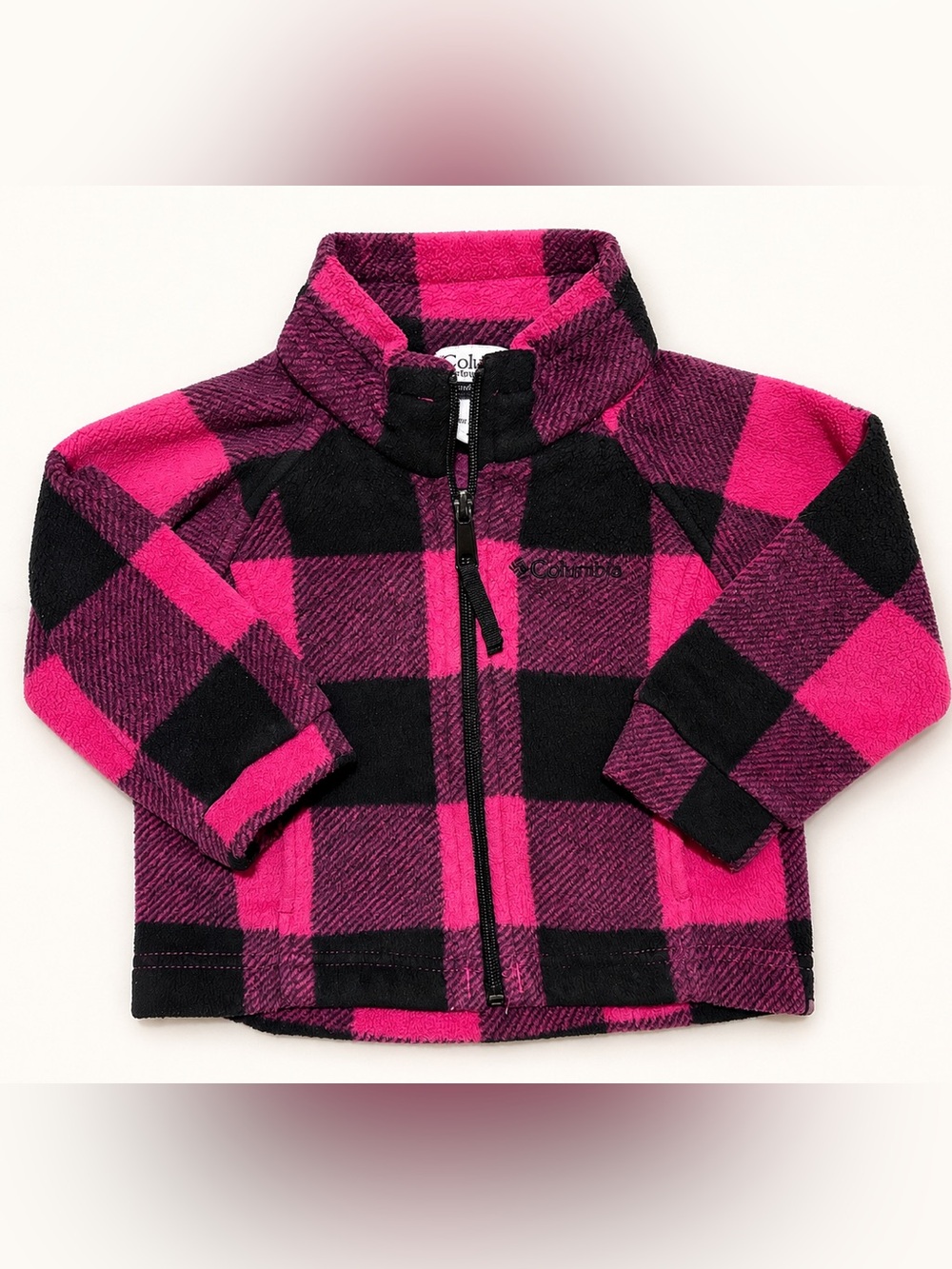 Columbia Kids Pink & Black Plaid Fleece Zip Jacket
